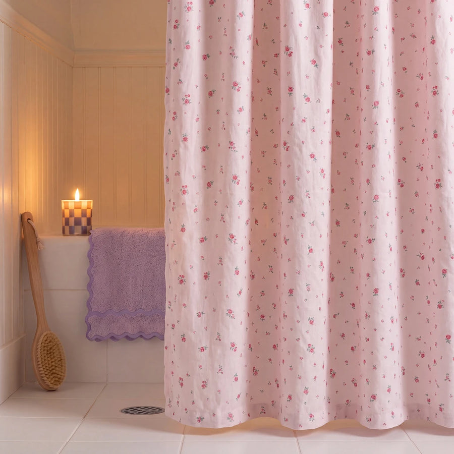 rosewick garden floral shower curtain light pink lavender towel candle