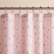 rosewick garden floral shower curtain pink metal rings rod close up