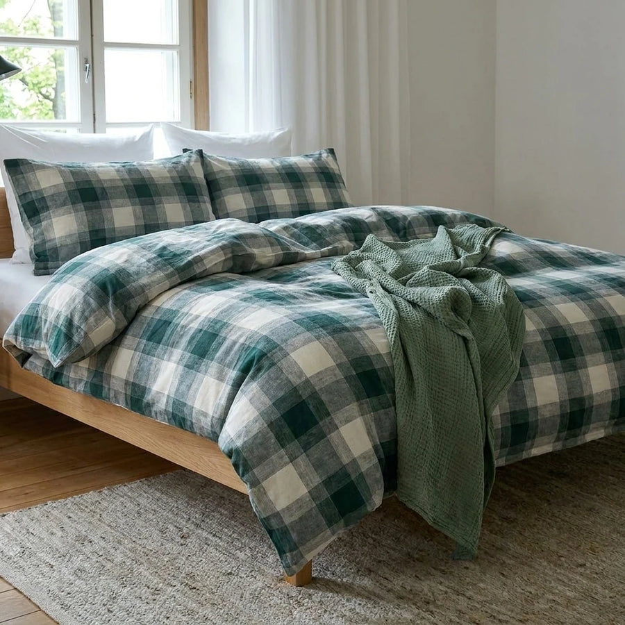 rustic cabin style green plaid duvet set modern farmhouse decor