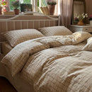 rustic cottagecore oatmeal plaid duvet set warm cosy bedroom