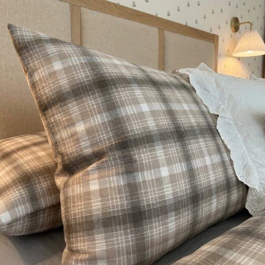 rustic taupe plaid quilt cover modern farmhouse bedroom decor
