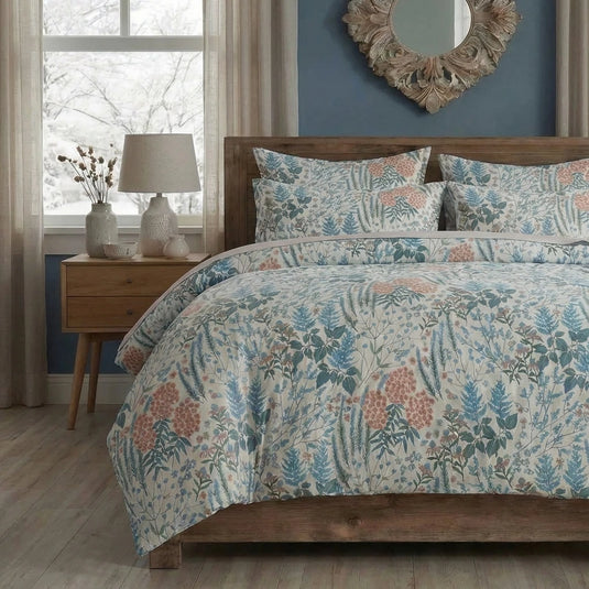sage blue and dusty rose floral bedding set soft breathable cotton