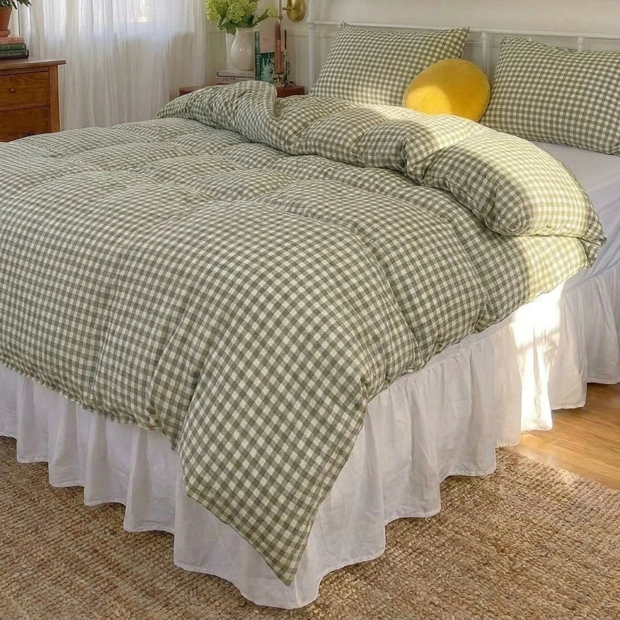 sage green gingham check duvet set soft breathable cotton