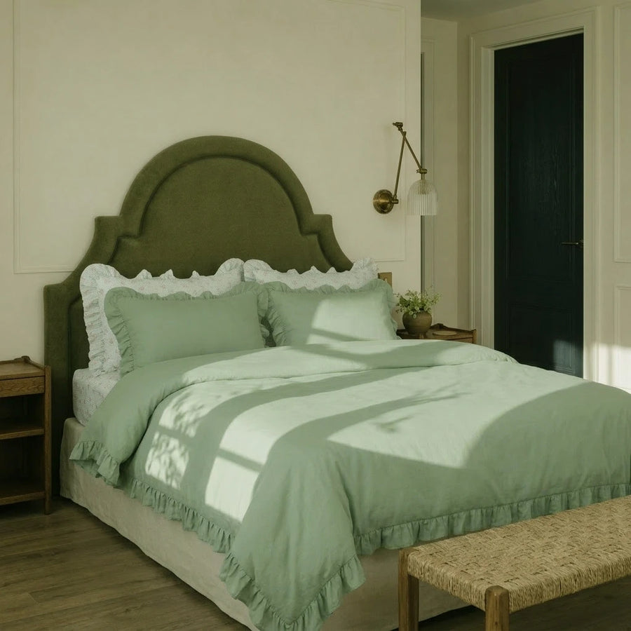 sage green ruffled comforter cover english country style