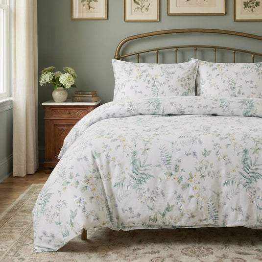 sage green wildflower bedding set white cotton shabby chic