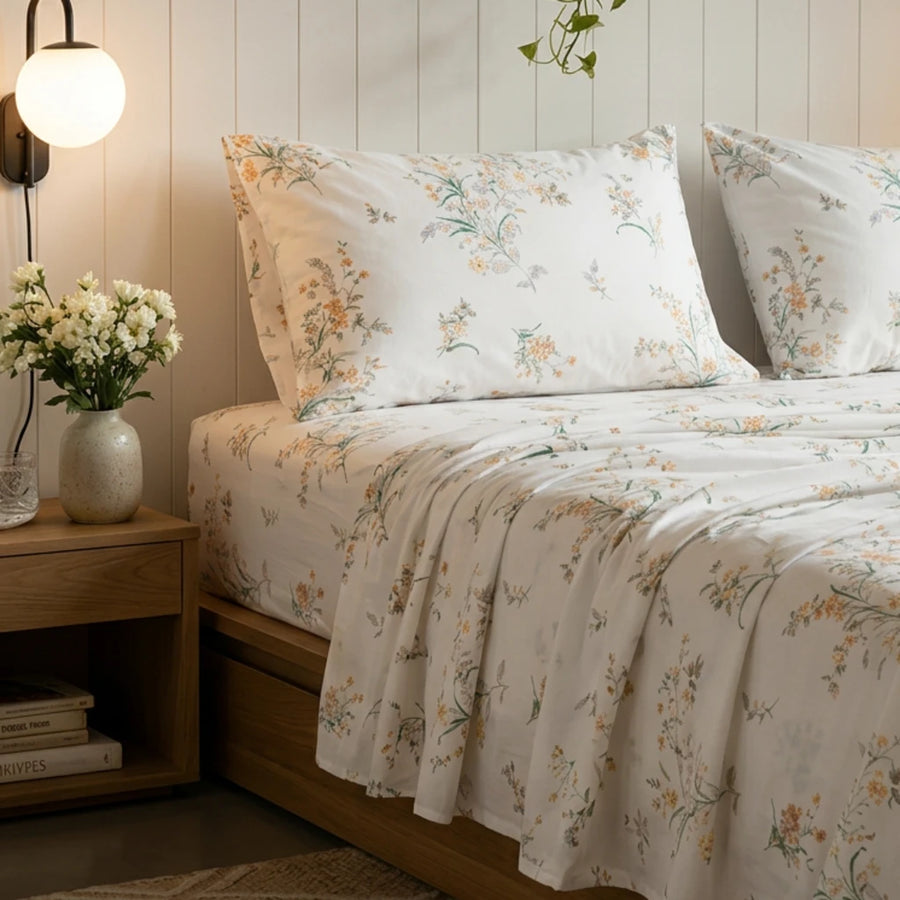 sanctuary meadow bloom sheet set muted floral bedding