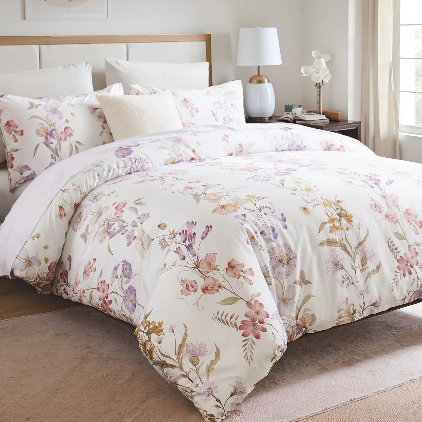 100% Cotton Secret Garden comforter set styled on a bed in a bright room