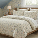 full view of secret garden sprig floral cotton duvet set in a bright cottagecore bedroom