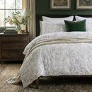 full display of charcoal grey leaf botanical cotton duvet cover set with natural light