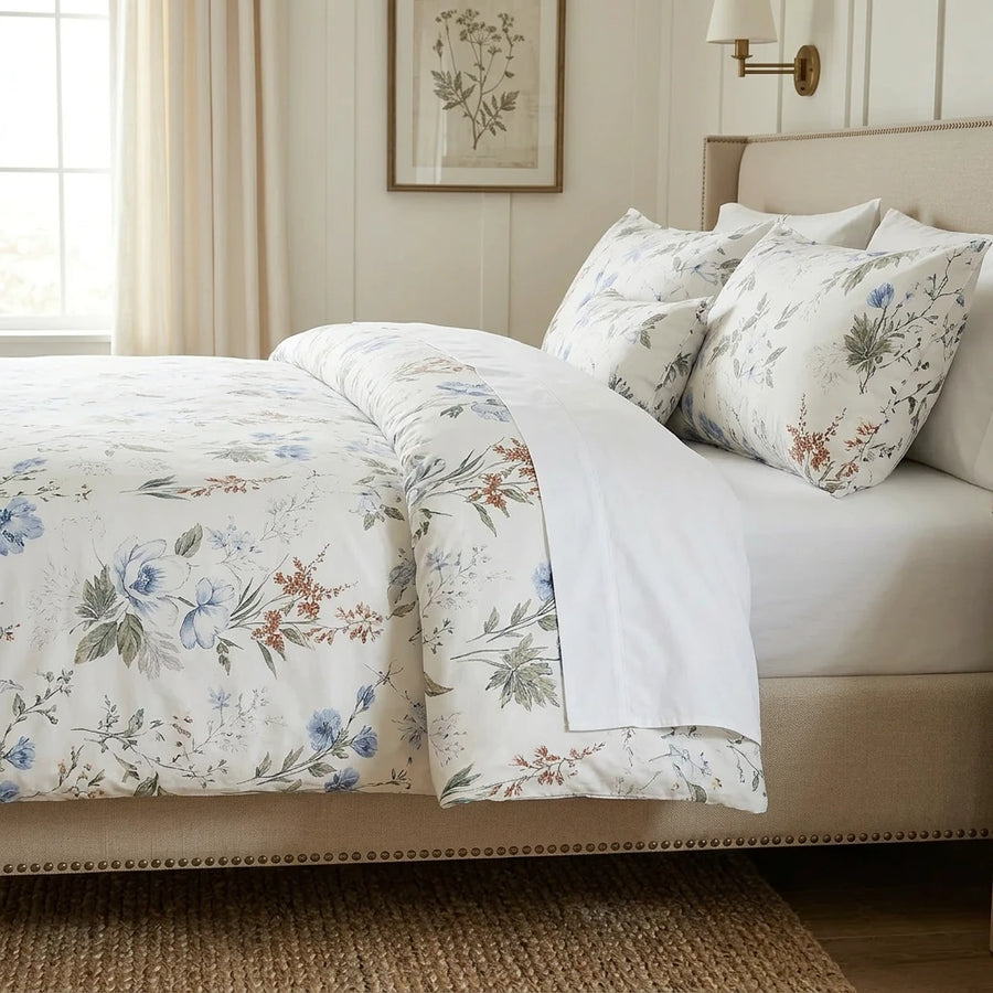 serene garden bloom comforter set blue botanical white bedding