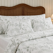 serene sage botanical bedding set cane headboard decor