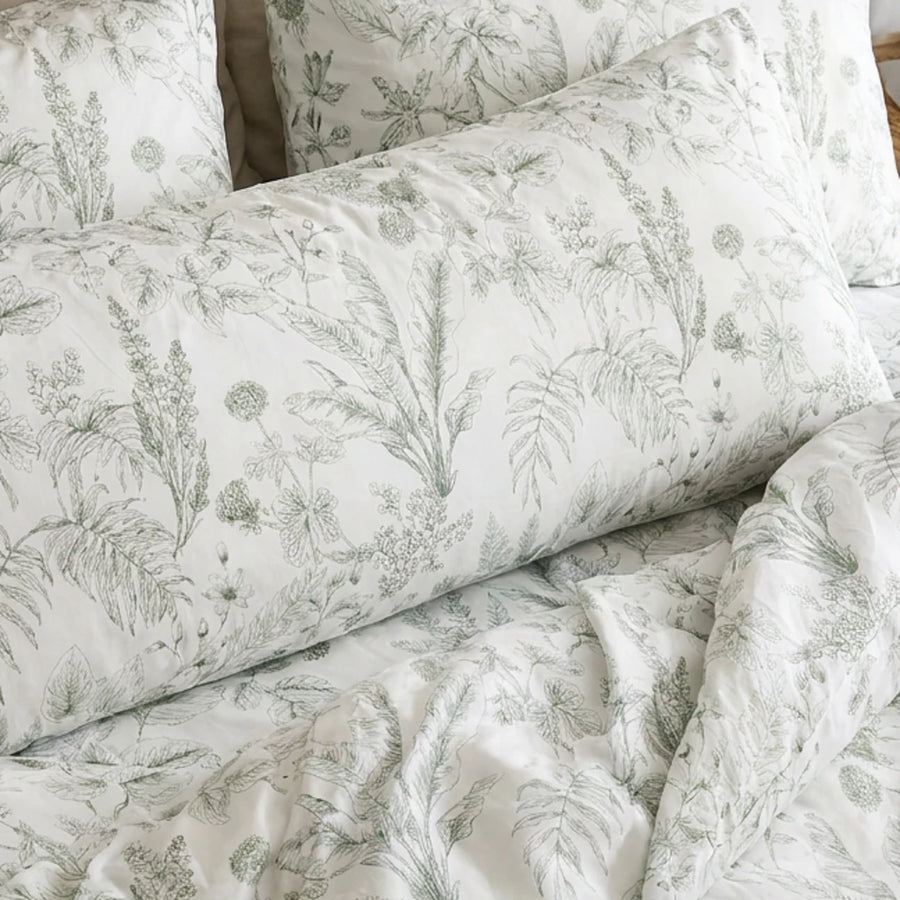 serene sage botanical pillow shams layered bedding look