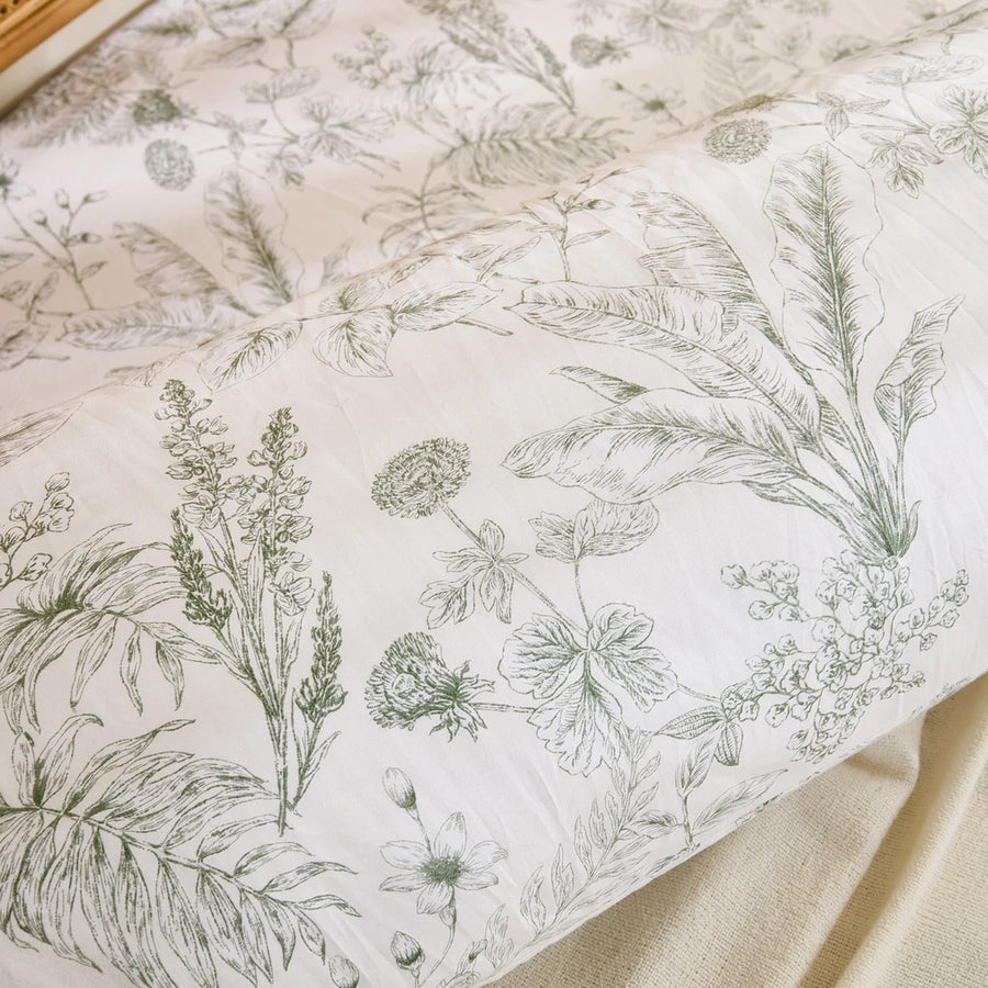 serene sage botanical pillowcase macro leaf detail