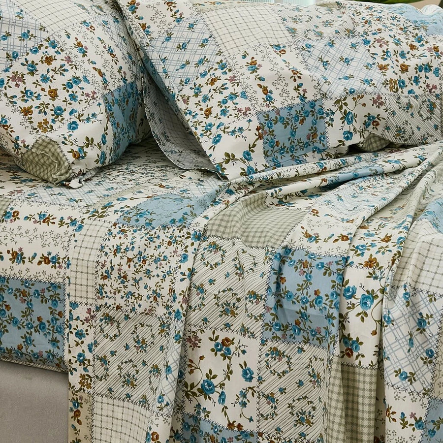 shabby chic patchwork bed sheets botanical pattern display