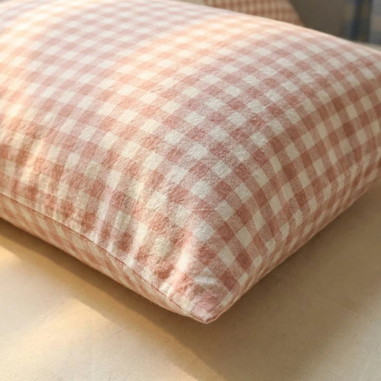 shabby chic pink gingham check duvet set cottagecore bedroom
