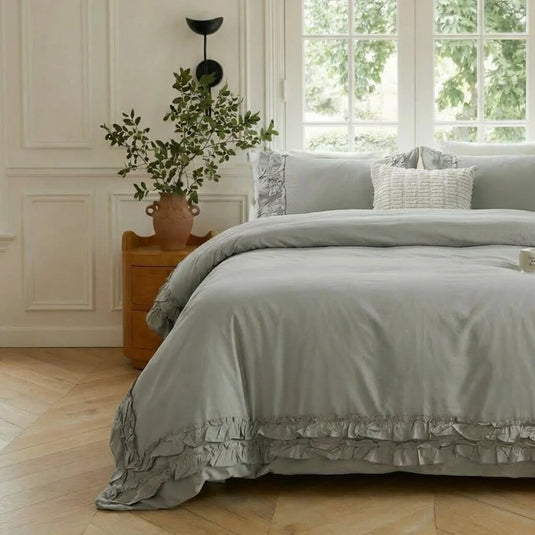 shabby chic sage green ruffle edge bedding set french style