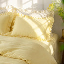 shabby chic yellow striped ruffled pillowcase detail