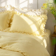 shabby chic yellow striped ruffled pillowcase detail