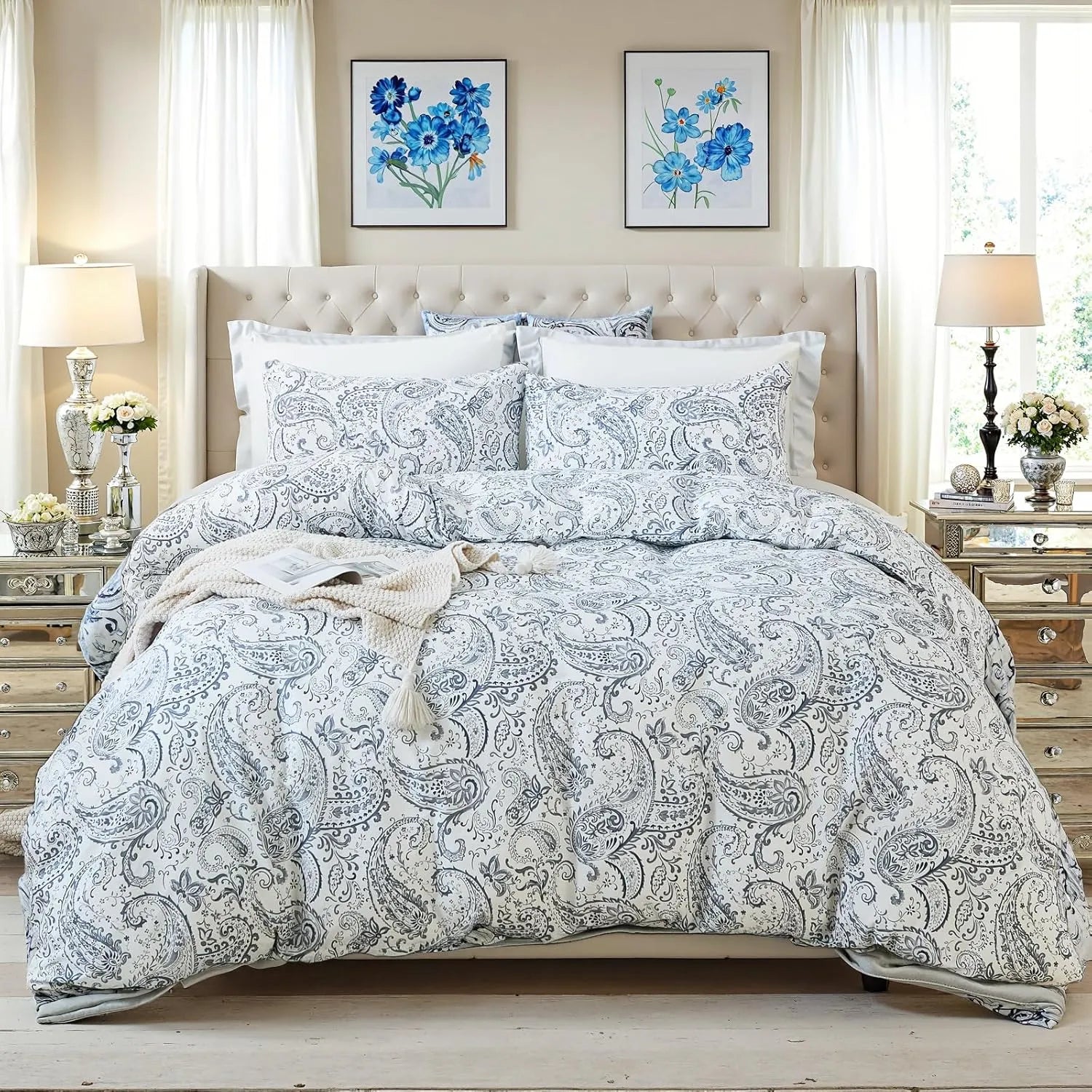 boho silver paisley duvet set