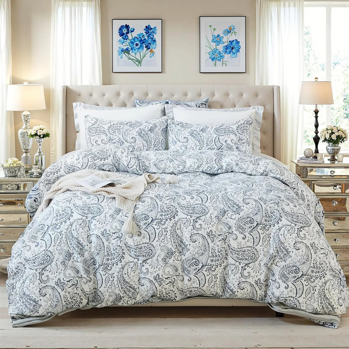 boho silver paisley duvet set