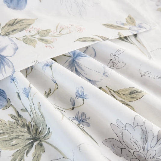 slate blue botanical print pillowcase close up