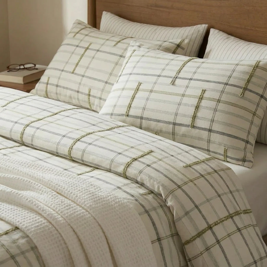 slate horizon linear pillow shams cream windowpane bedding