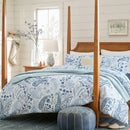 soft breathable blue paisley bedding set coastal living style