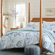 soft breathable blue paisley bedding set coastal living style