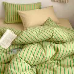 soft breathable green track stripe quilt cover detail