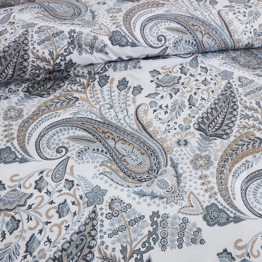 soft breathable grey paisley bedspread high quality print detail
