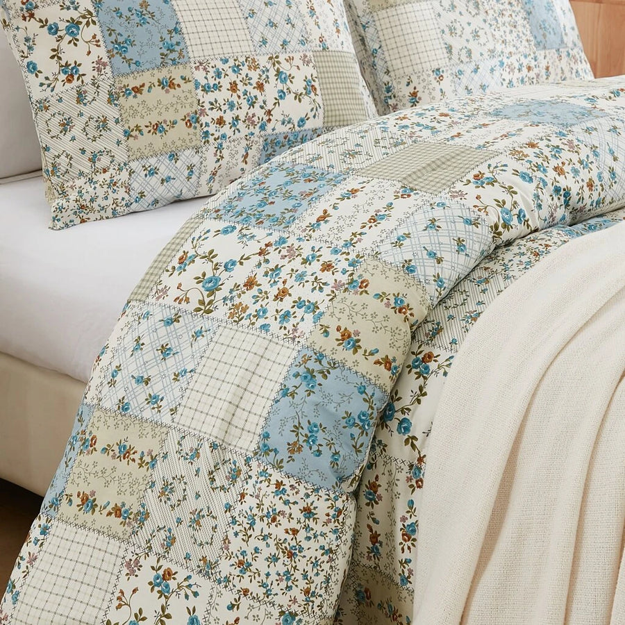 soft breathable patchwork comforter botanical print quilted texture