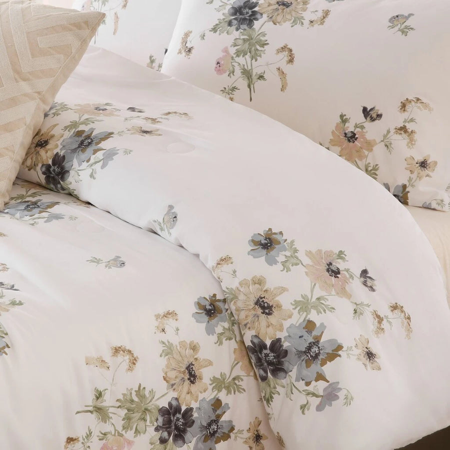 soft breathable slate blue floral quilt matching bedding set