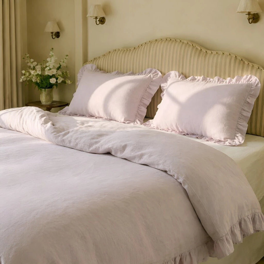 soft lilac ruffle duvet cover set morning sunlight