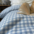 soft sky blue gingham check duvet set breathable cotton texture
