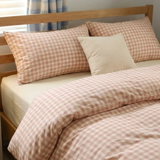 soft vintage rose checkered bed linens breathable cotton texture