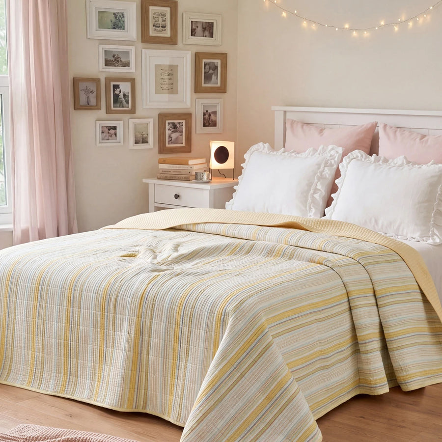 solace yarn dyed quilt butter solace multi stripe pink curtain gallery wall