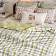 solace yarn dyed quilt sage solace dark wood headboard glass lamp