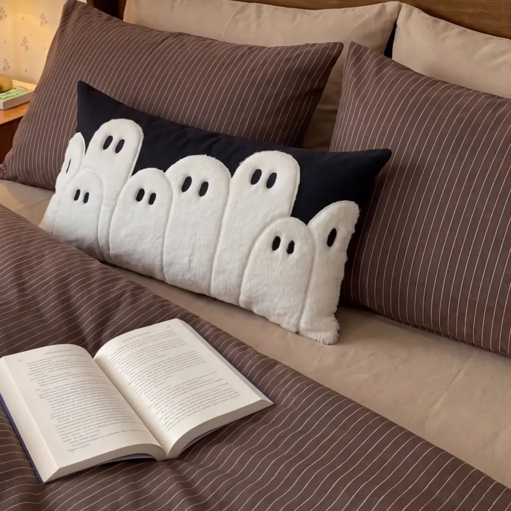 spooky season lumbar throw pillow cover ghost parade brown pinstripe bedding