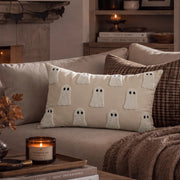 spooky season lumbar throw pillow cover ivory ghost beige sofa decor