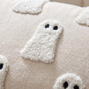spooky season lumbar throw pillow cover ivory ghost tufted embroidery detail