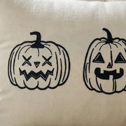 spooky season lumbar throw pillow cover ivory pumpkin face black embroidery detail