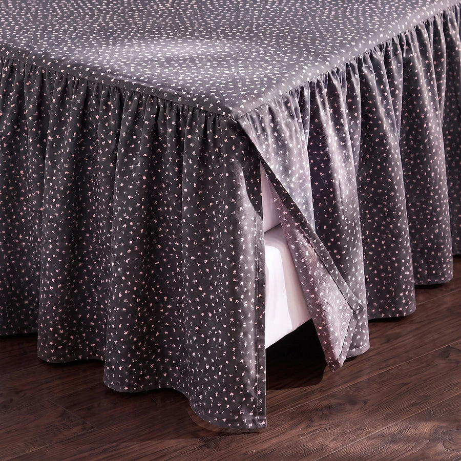 starlit bloom bed skirt dark grey split corner close up