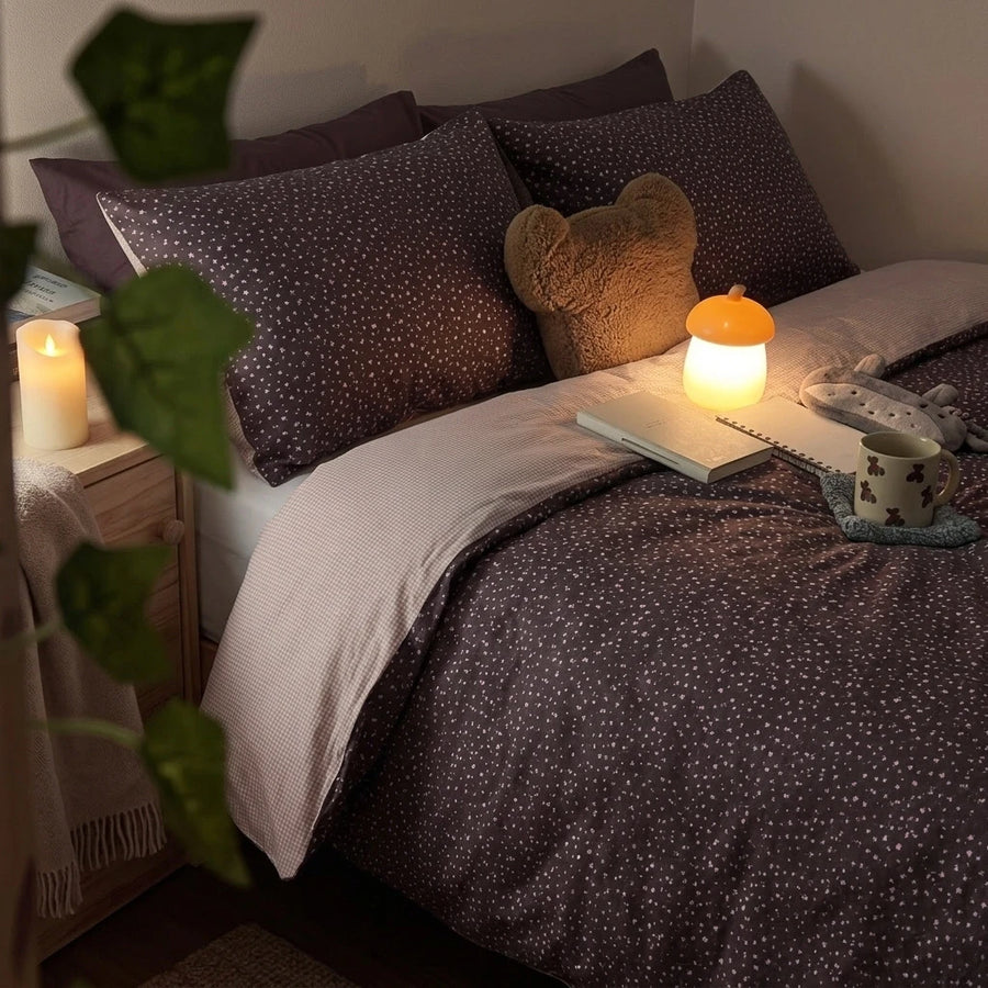 starlit bloom duvet cover set cozy mushroom lamp bedroom scene