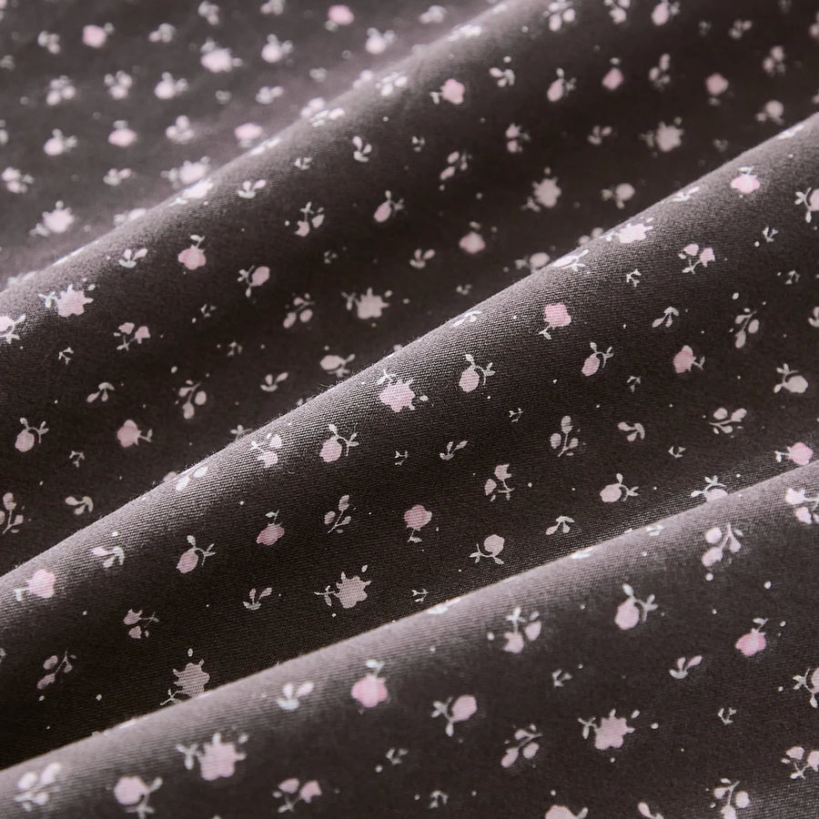 starlit bloom shower curtain charcoal grey pink floral fabric texture