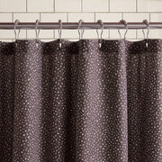 starlit bloom shower curtain dark grey metal rings rod close up