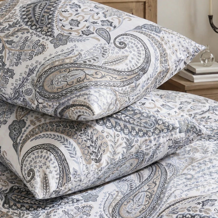 sterling heritage grey paisley pillow shams layered look