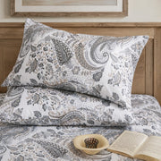 sterling heritage grey paisley shams warm lighting detail