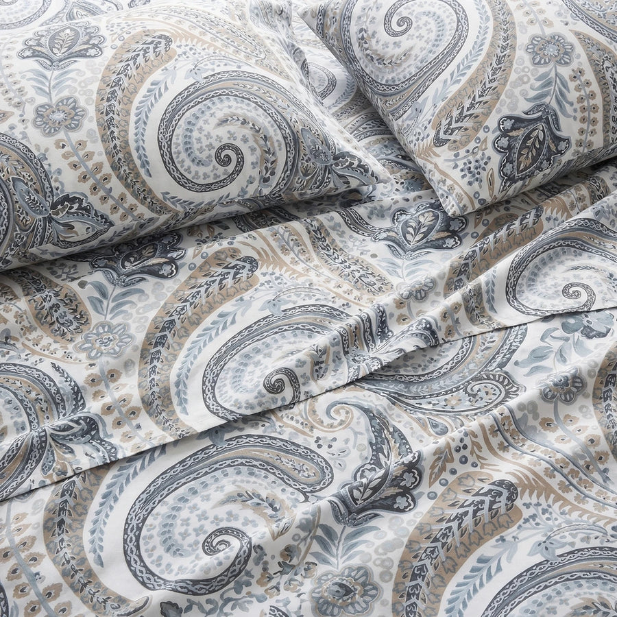 sterling heritage paisley botanical pillowcases and flat sheet stack