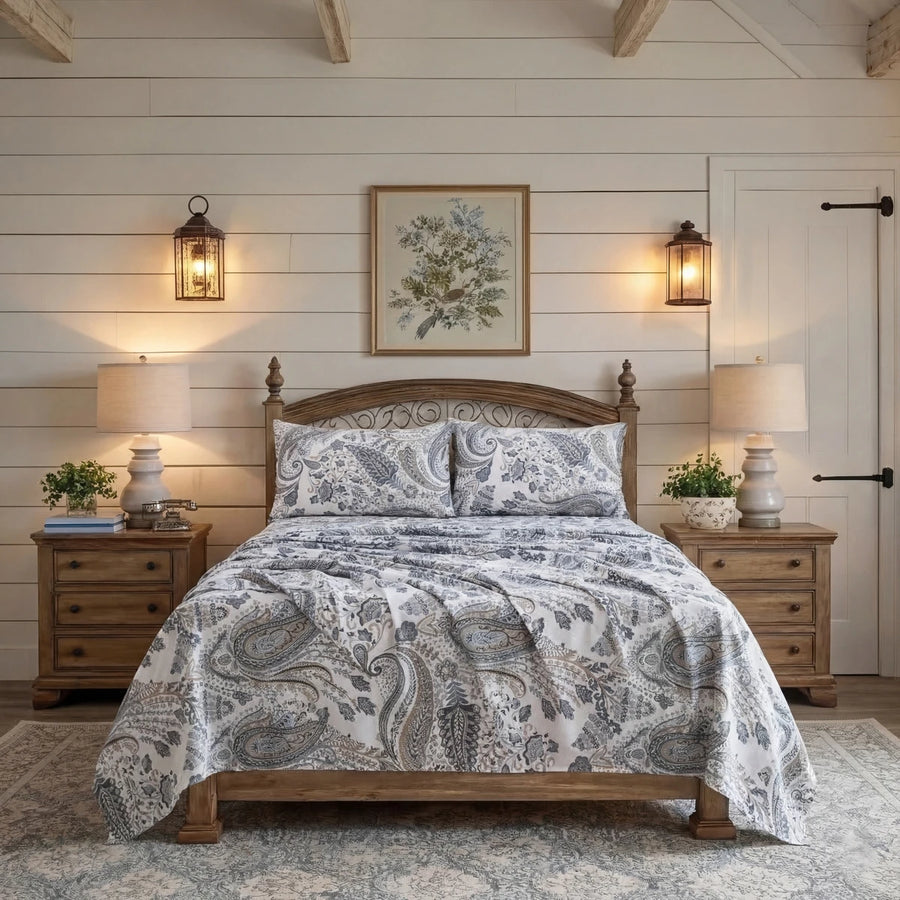 sterling heritage paisley botanical sheet set grey floral bedding