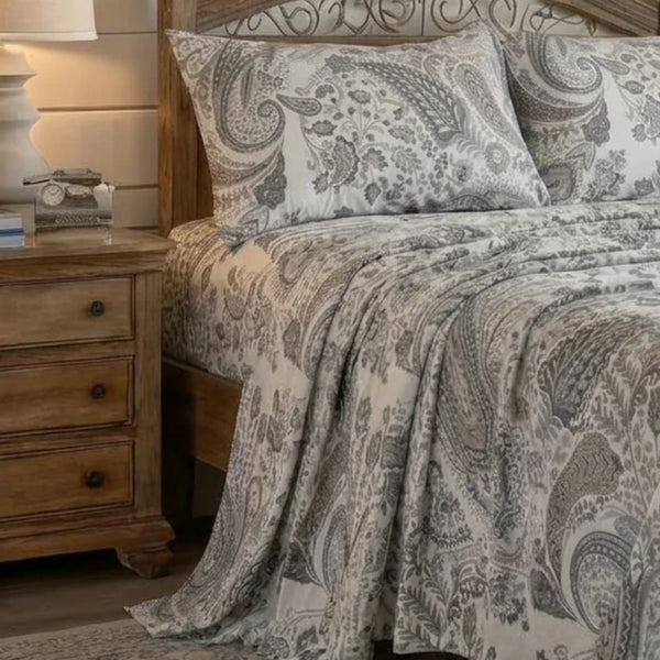 sterling heritage paisley botanical sheet set grey vintage bedding